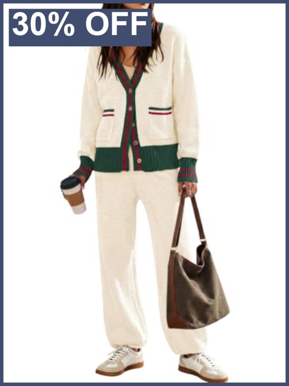 Waffle Knit Oversized Cardigan & Baggy Lounge Pants 2 Piece Set